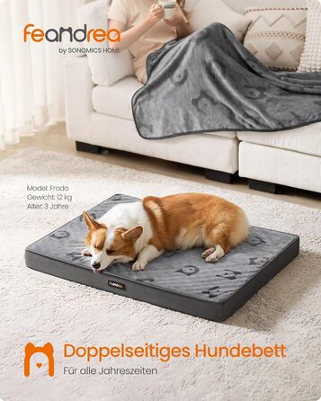 Крізь для собак Feandrea, м'яке ліжко для собак, знімний килимок, водонепроникне, 76 x 51 x 8 см, розмір M, для маленьких та мініатюрних собак, Taubengrau PGW241G01 (L (91 x 63 x 8 см))
