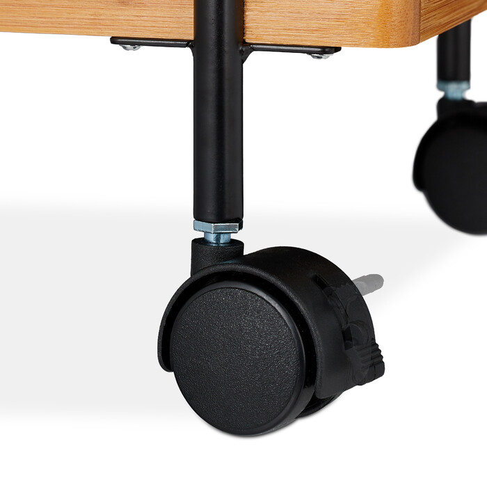 Relaxdays Bamboo Serving Trolley, Black, with 2 Tiers