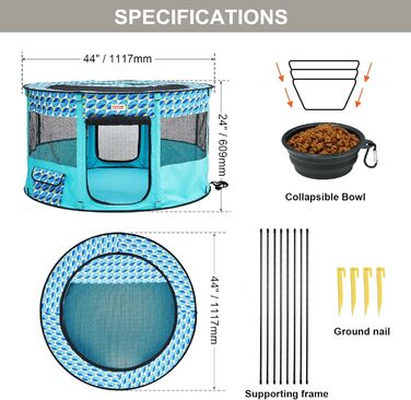 Клітка для цуценят VEVOR, розкладний вольєр для собак, 914 x 914 x 584 мм, 600D Oxford, для малих та середніх тварин (Блакитний)