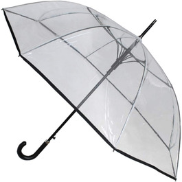 COLLAR AND CUFFS London Transparent Auto Open Windproof Umbrella - Fiberglass Reinforced Stock Umbrella for Men & Women - Black Trim - Non-Slip Grip