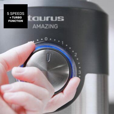Стаціонарний блендер Taurus Amazing JB1200XC, 1200 Вт, 1,75 л, 6 лез з нержавіючої сталі, 5 швидкостей + турбо, скляна чаша з мірною шкалою, чорний