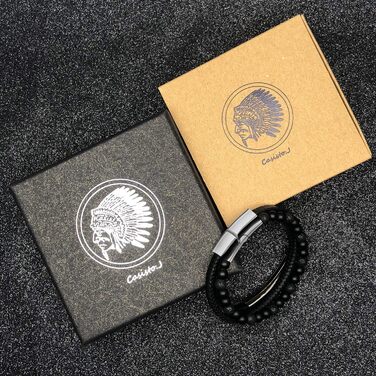 Чоловічий шкіряний браслет Casisto Lederarmband з гравіюванням, плетінка, магнітний замок (чорний/коричневий, 17.5 см)