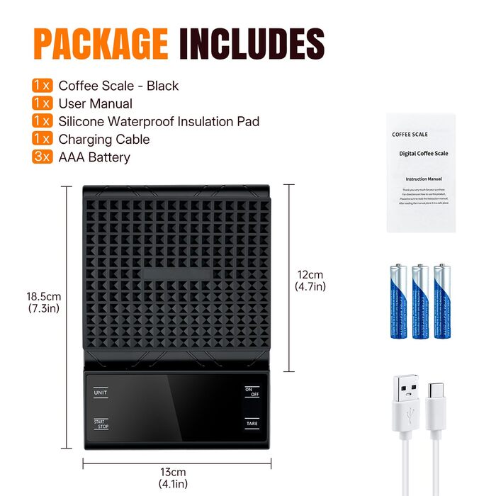 Ваги для кави Wigearss з таймером, 5 кг/0.1 г, високоточні для еспресо та Pour-Over