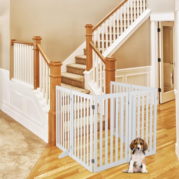 Захисний бар'єр для собак COSTWAY 89 см, 4 панелі, дерев'яний, розкладний, для дітей, захист від сходів, білий