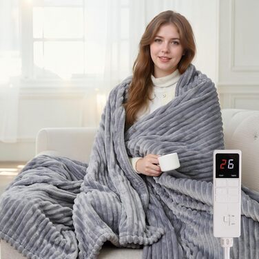 Електрична ковдра з автовимкненням 130x180 см – 9 рівнів нагріву, таймер, захист від перегріву, чорна