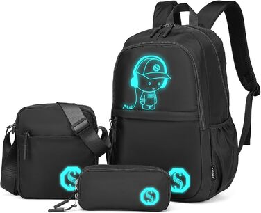 KONO Рюкзак для школи 3-в-1, Набір: рюкзак, сумка через плече, пенал, для ноутбука 15.6