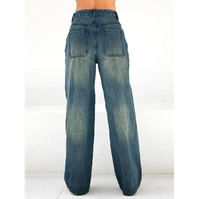 Джинси Weite Leg прямого крою, Used-Look, глибокий синій, розмір M