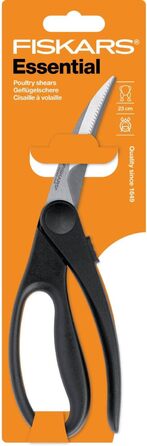 Кухонні ножиці для птиці Fiskars Essential, вигнуті леза, 23 см, нержавіюча сталь, для правої та лівої руки, чорні/сріблясті