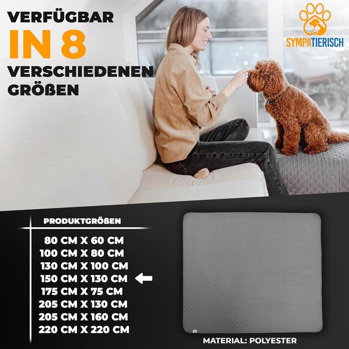 Водонепроникний килимок для собак - захист дивану та ліжка - нековзний, для великих собак, 150 x 130 см, сірий