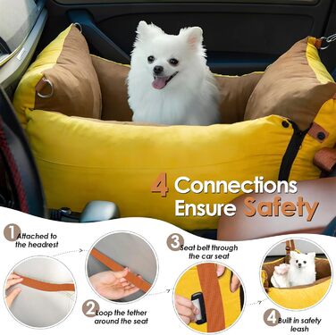 Small & Medium Dog Car Seat - Portable Pet Carrier with Extendable Bed, Washable Travel Dog Bed with Storage Pockets & Safety Belt - Green