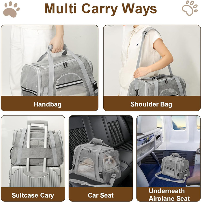 Транспортний бокс для котів Romon - переноска для тварин, переноска для кота, сумка для кошенят та собак до 6 кг (сірий, 44x28x25 см)