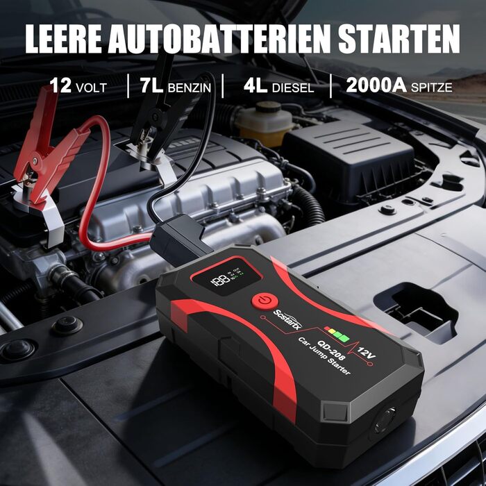 Powerbank для авто Starthilfe 2000A, 12V, з LCD екраном та LED ліхтариком, для бензинових та дизельних двигунів (до 7L/4L)