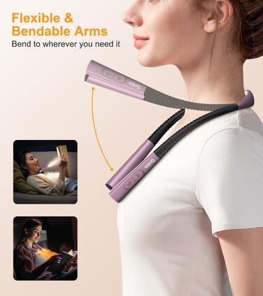 Настільна лампа Gritin для читання, на шию, з 4 кольорами та 5 рівнями яскравості - безступеневе регулювання, захист очей, акумулятор 80 годин, регульована рука, ергономічне світло для читання в ліжку/в'язання/рукоділля (нічне фіолетове)