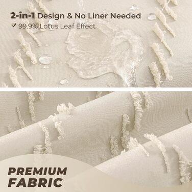 Шторка для душу, довга, у стилі фермерського дому, богемний шик, туфтована, Chevron, структурована, смугаста, мінімалістична, тканинна, мила, бежева, H243.8 x B182.9 см (1 шт.)