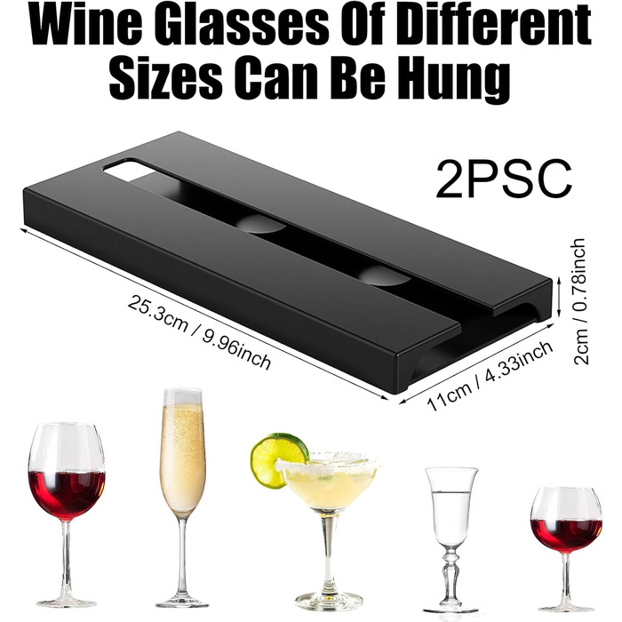 Кріплення для келихів вина, 2 шт., самоклеючі, без свердління, для кухні, бару, ресторану, готелю (чорний)