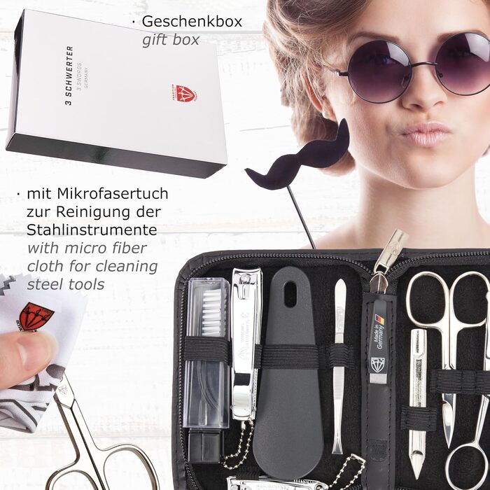 Набір для манікюру DREI SCHWERTER MONZA (10 шт.) - чорний, з натуральної шкіри, для подорожей