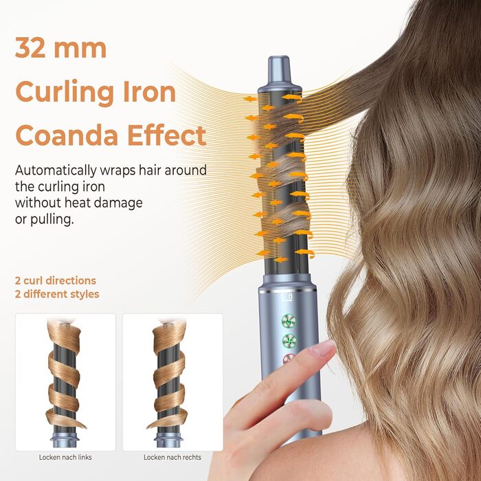 OKWRAP Haarstyler 5 в 1: Airbrush, фен, локони, випрямляч. Набір для створення зачісок (сірий)