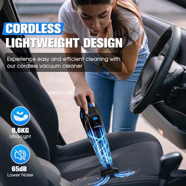 LanBlu Ручний акумуляторний пилосос з док-станцією та LED підсвічуванням 25000Pa. Бездротовий автомобільний пилосос з миючим HEPA-фільтром 120W для дому, кухні, тварин