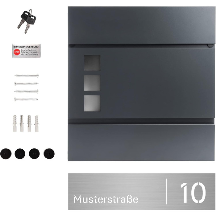 Поштовий ящик Forgard Helsingborg антрацит з газетницею, RAL 7016, персоналізований, з монтажним комплектом. З цинкової сталі, сучасний дизайн.