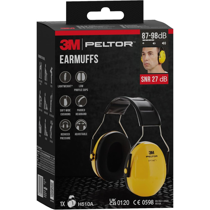 Навушники Peltor Optime I H510A - захист від шуму до 98 dB (SNR 27dB), жовті, 1 шт.