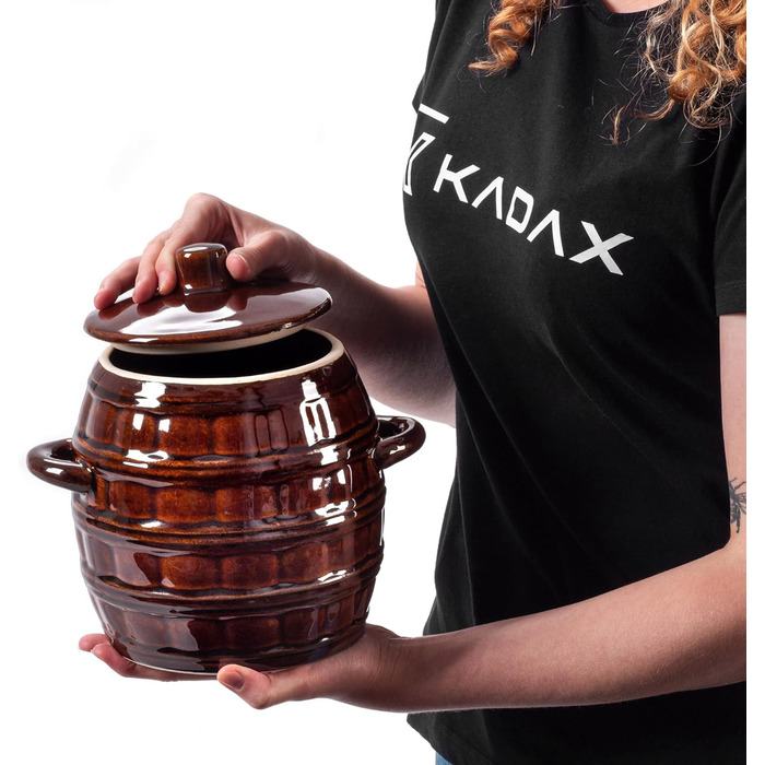 KADAX Керамічний глечик для квашення з кришкою та ручками, 2,5 л, ручна робота, підходить для миття в посудомийній машині, глечик для соління огірків, керамічний глечик для ферментації