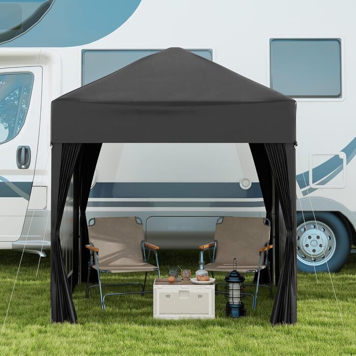 Outsunny 2x2m (6.5x6.5ft) Waterproof Pavilion, Pop-up Folding Canopy with 4 Side Walls, Drainage Holes in Windows, Foldable Party Tent UV 30+, Garden Tent with Carry Bag, Garden Pavilion for Patio, White (Black)
