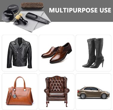 MAXIMILIAN shoe shine kits for leather, shoe care set with black and colorless shoe cream, 2 applicator brushes, soft horsehair brushes, shoehorn, cloth