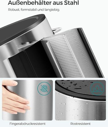 Смітник для ванної кімнати SONGMICS PARRI LTB11WT, сталевий з системою Soft-Close та виймаючою ємністю, 3 л, білий