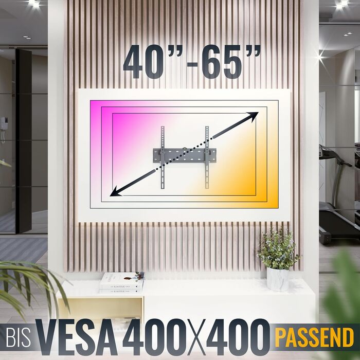 Настінне кріплення для телевізора RICOO 40-65 дюймів, похиле, VESA 400x400, до 40 кг, ультратонке, для LED/LCD/OLED