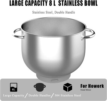 Кухонна машина Howork Knetmaschine: потужна 1500W, 8L, нахильна чаша, 6 швидкостей, міксер, гак для тіста, сплітштор, чорний