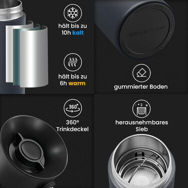 Термокружка для кави To-Go з нержавіючої сталі, 360 мл, витримує 4 години тепла та 8 годин холоду, BPA-free, з герметичним закриттям, сірий колір