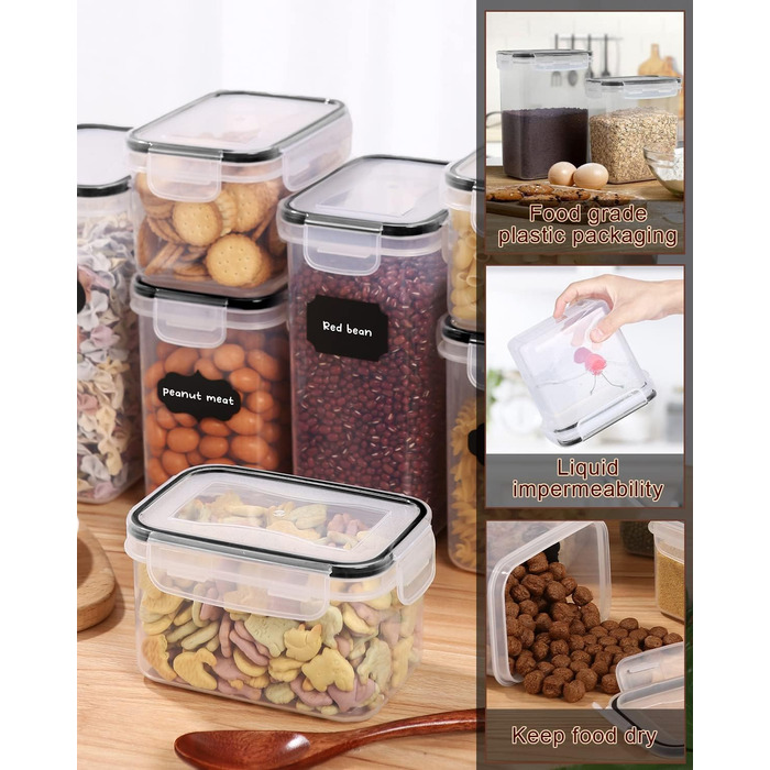 Набір контейнерів для зберігання Heucheey 24 шт. з кришкою, набір для кухні з пластику, з наклейками, пензлем та ложкою, контейнери для зберігання круп, борошна, макаронів, BPA-free