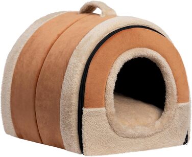 Hollypet Cat Bed, Small Dog Bed, 2-in-1 Foldable Plush Pet Bed for Cats & Small Dogs, Cozy and Soft Pet Cave Bed for Indoor Outdoor, (Orange Brown)