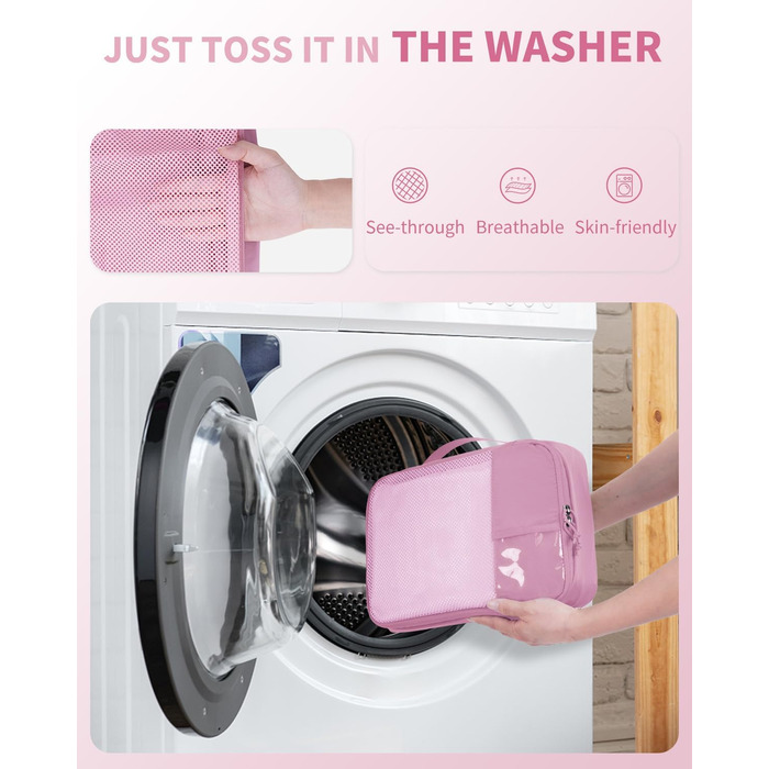 ECOHUB Органайзер для валізи, набір 6 шт. з ID-міткою, еко-пакувальні куби, легкі дорожні сумки, органайзер для рюкзака, патендована модель (Темно-рожевий)