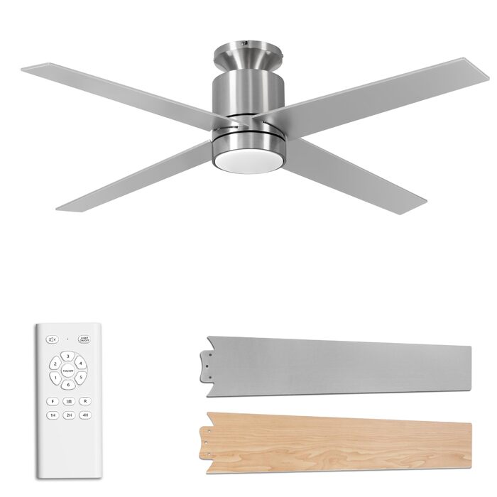 Стеляний вентилятор Ohniyou з підсвічуванням та пультом керування – 96,5 см (38 дюймів). Тихий, димування, для спальні, тераси, внутрішнього/зовнішнього використання (нікель, сучасний)
