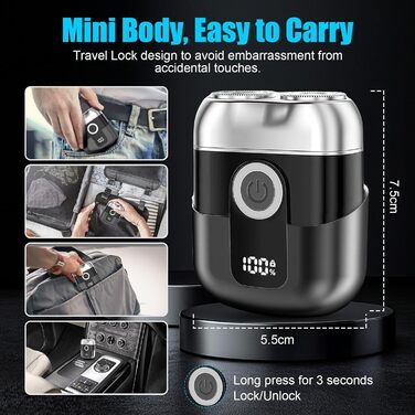 Електричний гоління для чоловіків Flintronic, водонепроникний, багатофункціональний, USB-C, 120 хв, чорний