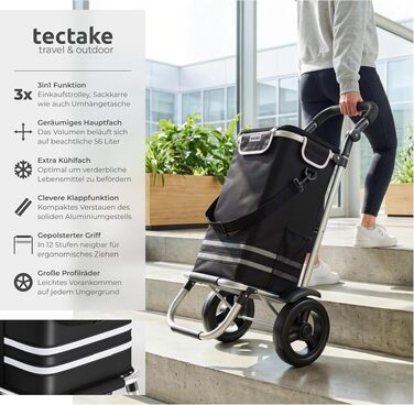 Складаний візок для покупок 3-в-1 tectake з термосумкою, 45.5 л, до 30 кг, алюмінієвий каркас, чорний