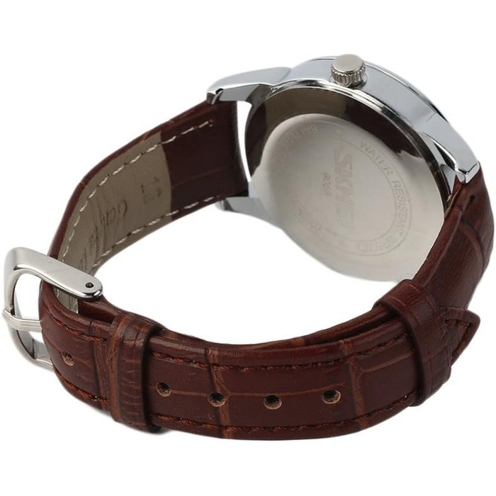 SKMEI чоловічий годинник з римськими цифрами та шкіряним ремінцем, аналоговий кварц (сріблястий)