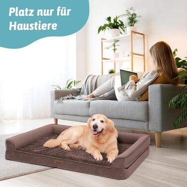 Ортопедичне ліжко для собак маленьких порід, водонепроникне диван-ліжко з бортиками, з підтримуючою піною, зручне ліжко для домашніх тварин з знімним, пральним чохлом, водонепроникний наповнювач, антиковзаюче покриття (107 x 76 x 19 см, Колір: Коричневий)