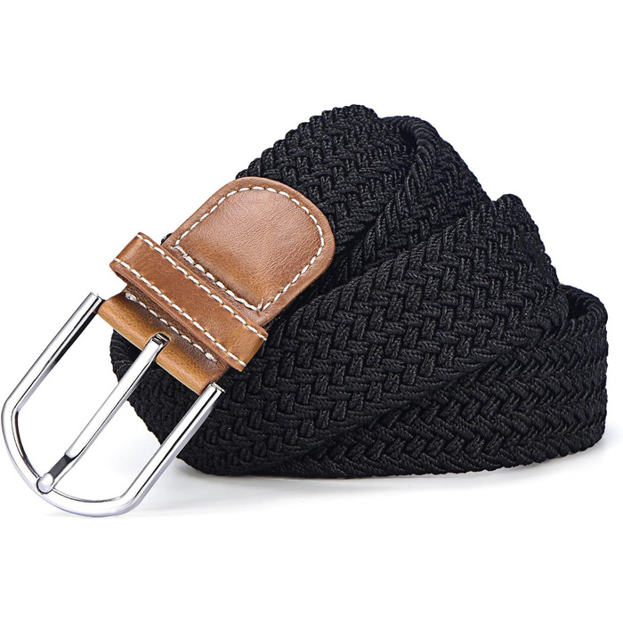 Плетіний еластичний ремінь DonDon для жінок та чоловіків, чорний, 100-120 см