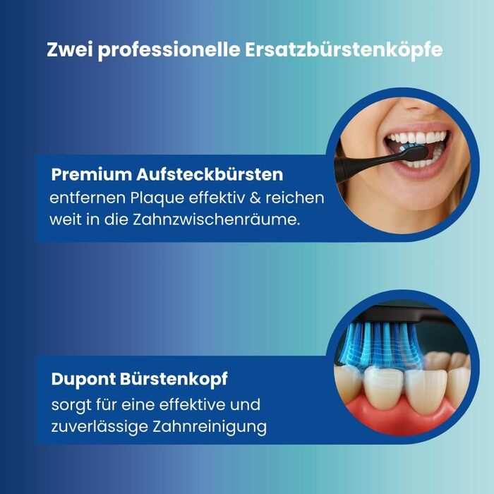 Електрична зубна щітка з 5 режимами та акумулятором на 120 днів - ультразвукова, з розумною насадкою, Black Edition + 2 запасні насадки