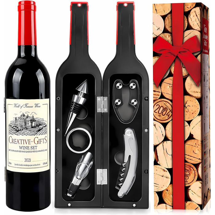 Набір викруток для вина, 5 шт. з пробкорізами та затискачами для пляшок. Подарунковий набір сомельє.