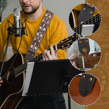 Гітарний ремінь Jacquard з вишивкою з бавовни та шкіряними кінцями для акустичної гітари (Gs-75-4 Retro Jacquard)