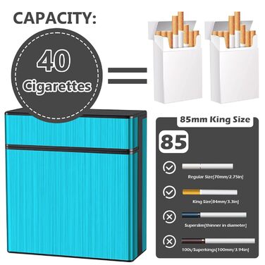 Металеве тютюнопакувальник для 40 сигарет, великий, з магнітною кришкою, сигаретна коробка XXL, для жінок та чоловіків (блакитний)