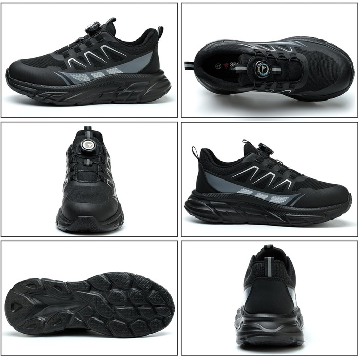 Черевики безпеки для роботи: чоловічі та жіночі, зручні, з металевим носком, легкі, дихаючі, для промисловості, з поворотними пряжками та шнурівками, 42 EU, чорні