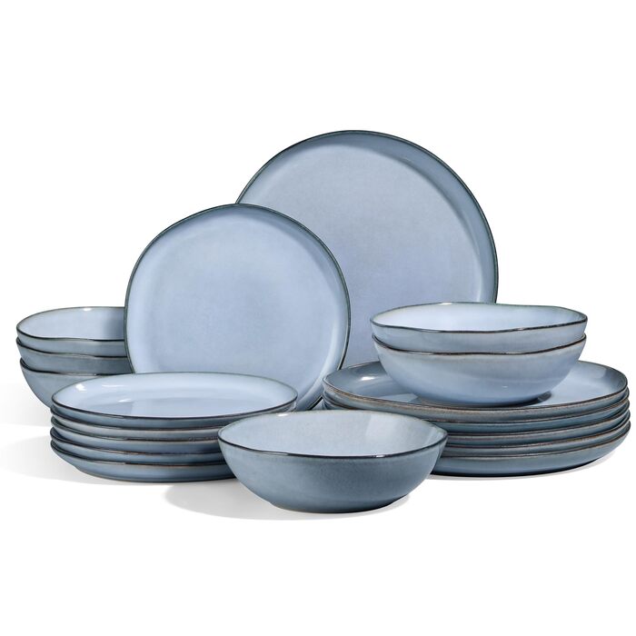 Сервіз Joyfair на 6 осіб, 18 предметів, керамічний, з тарілками для їжі, десерту та каші, безпечний для мікрохвильовки та посудомийної машини, колір: реактивний синій
