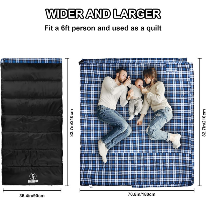 Спальний мішок фланелевий теплий 3-4 сезони XXL з бавовняним підкладкою для дорослих Outdoor для риболовлі, кемпінгу, походів, легкий для дому та вулиці, блакитний, 2lbs наповнювач