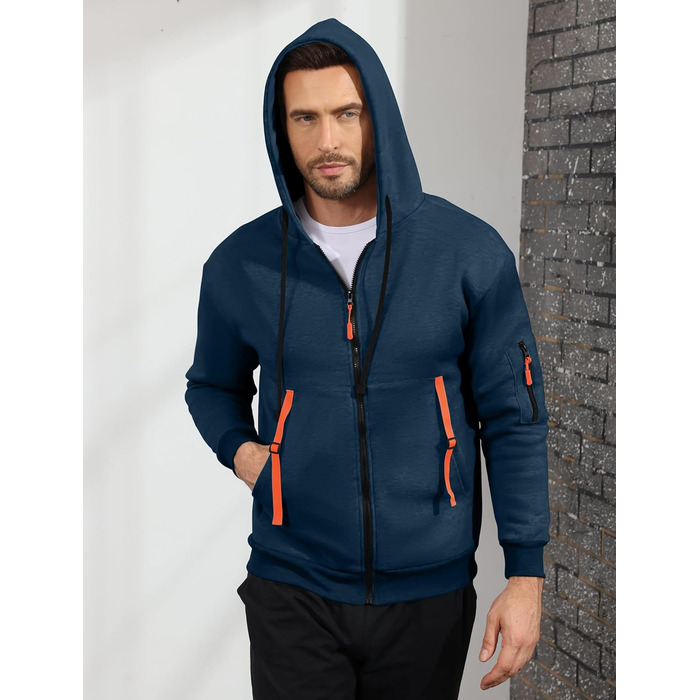 Світшот з капюшоном Aulemen для чоловіків з блискавкою, лангрукавний, з кількома кишенями, Slim Fit, для повсякденного носіння та спорту (Синій, XL)