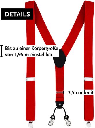 Підтяжки чоловічі DonDon Y-подібні, 3,5 см, еластичні, регульовані, комплект з метеликом 12x6 см, червоні