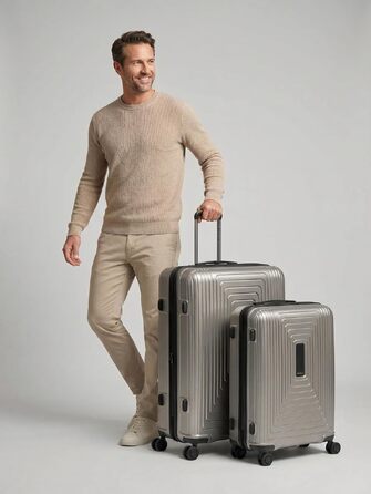 Набір пластикових валіз REDOLZ з косметичкою, 4 предмети, Coffee Grey Metallic